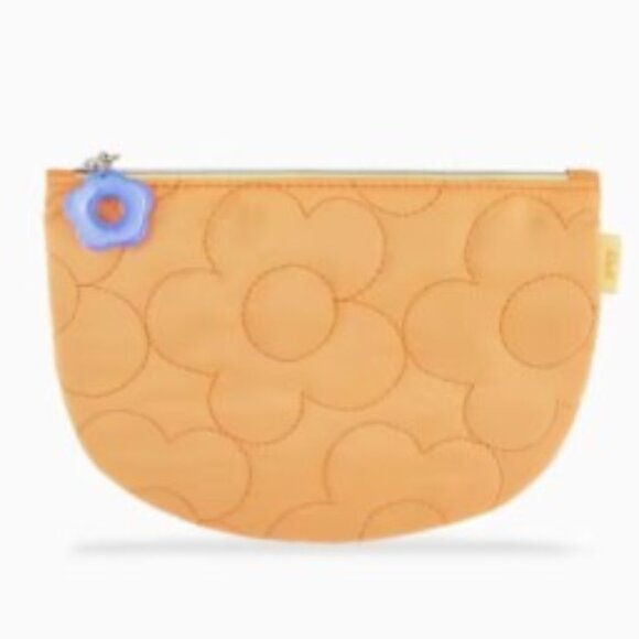 ** Ipsy - Quilted Bright Orange Pouch with Blue Flower Charm - Picture 1 of 3